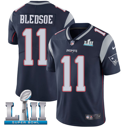 Nike Patriots #11 Drew Bledsoe Navy Blue Team Color Super Bowl LII Men's Stitched NFL Vapor Untouchable Limited Jersey - Click Image to Close